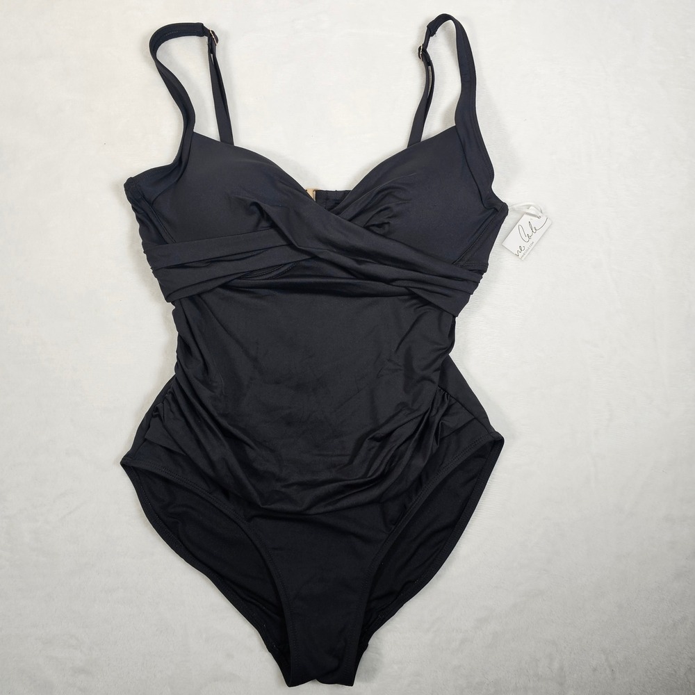Anne Cole Black Twist Front One Piece Swimsuit Women's Size 10‎